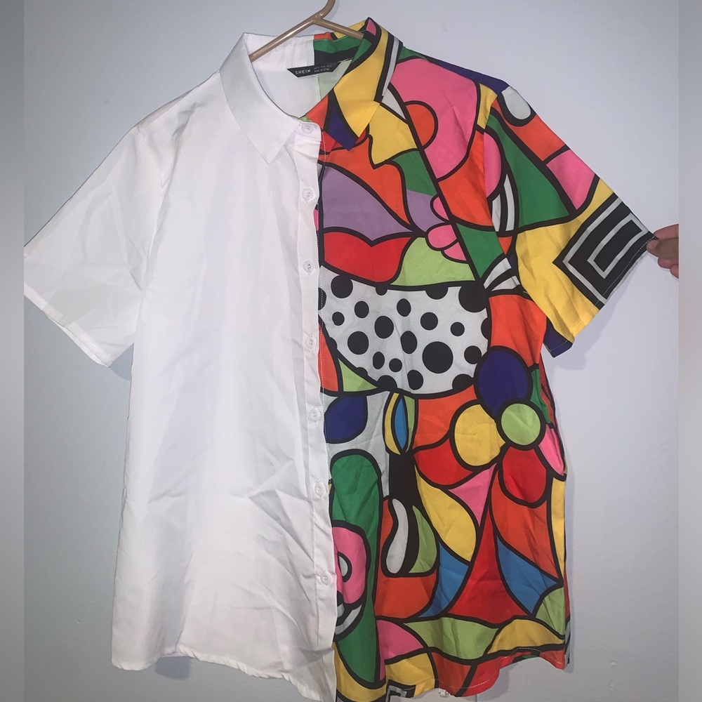 Floral Patchwork Print Shirt Short Sleeve Button Down